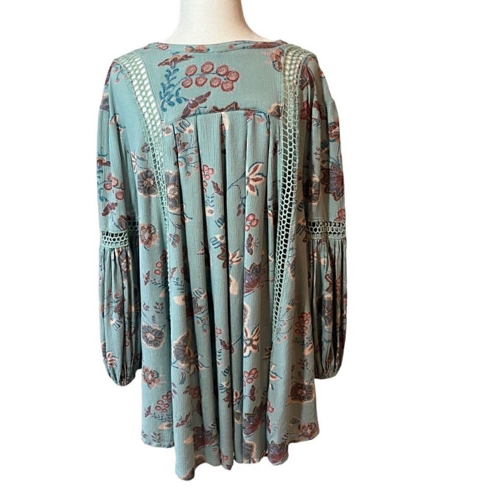 FREE PEOPLE Cottage Core floral 'Flow My Way' Mint V-Neck Tunic extra small - Picture 6 of 8